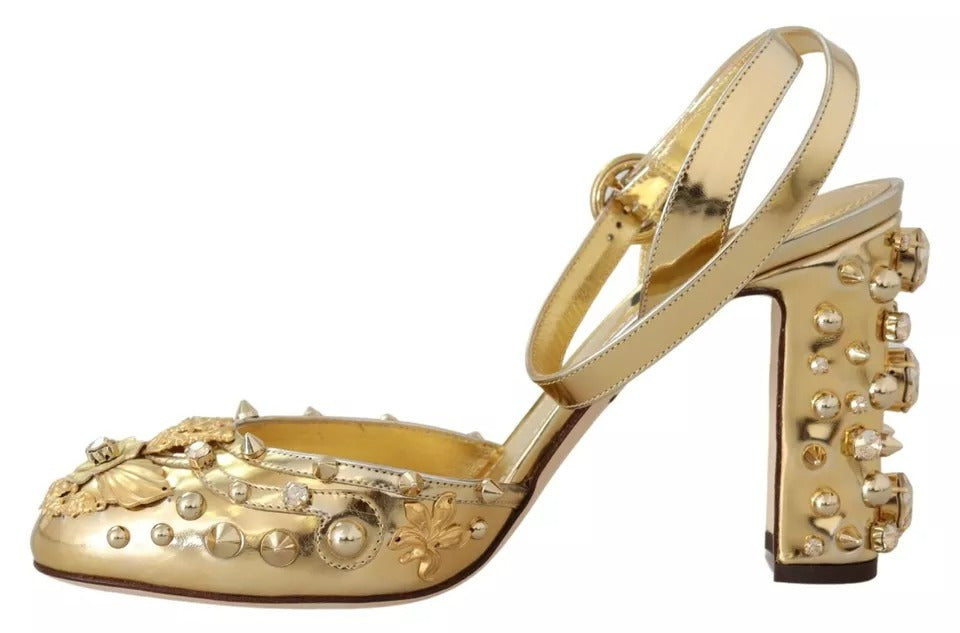 Dolce &amp; Gabbana Gold Studded Vally Slingback -sandaalikengät