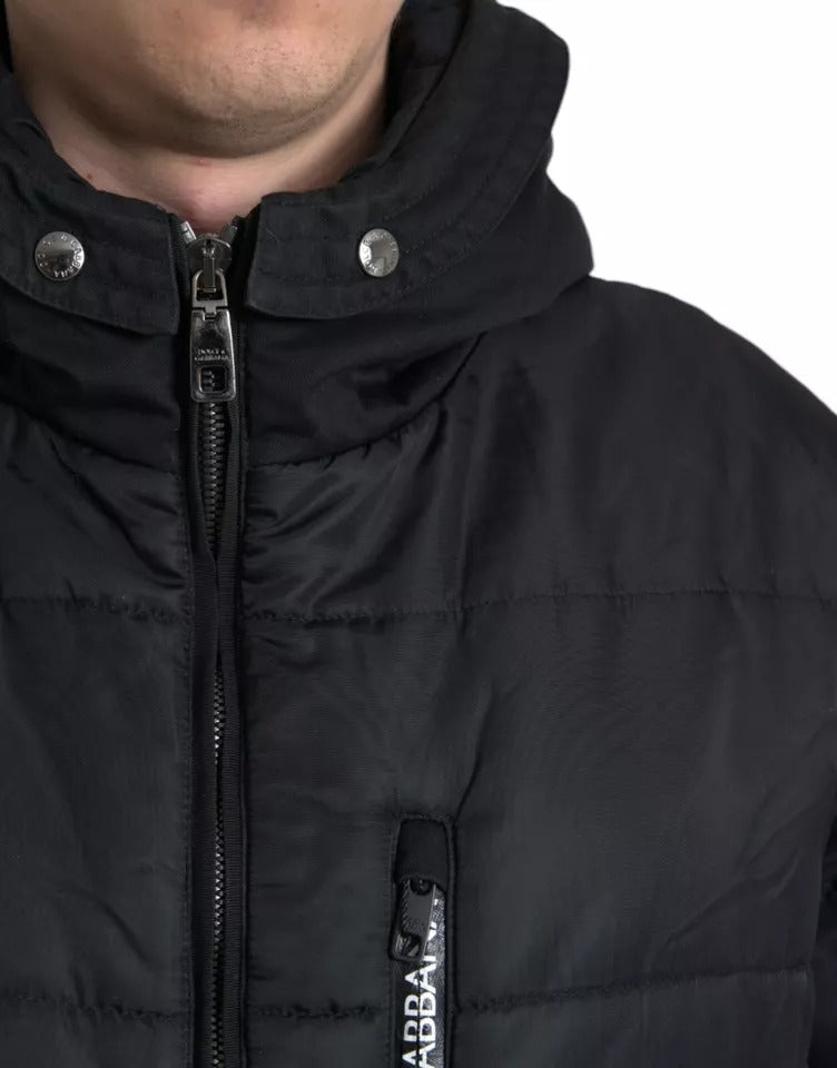 Dolce &amp; Gabbana Black Nylon Parka Coat with Hood Winter Jacket