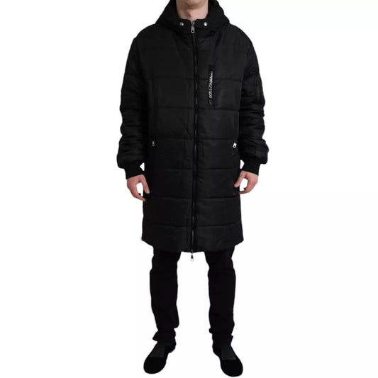 Dolce & Gabbana Schwarzer Nylon-Parka-Mantel mit Kapuze Winterjacke