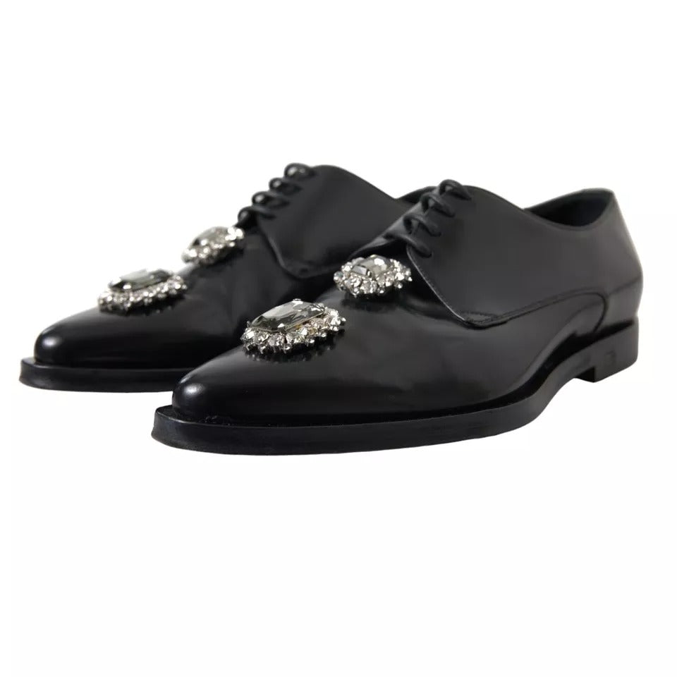 Dolce &amp; Gabbana mustat nahkaiset Crystal Lace-Up -muodolliset kengät