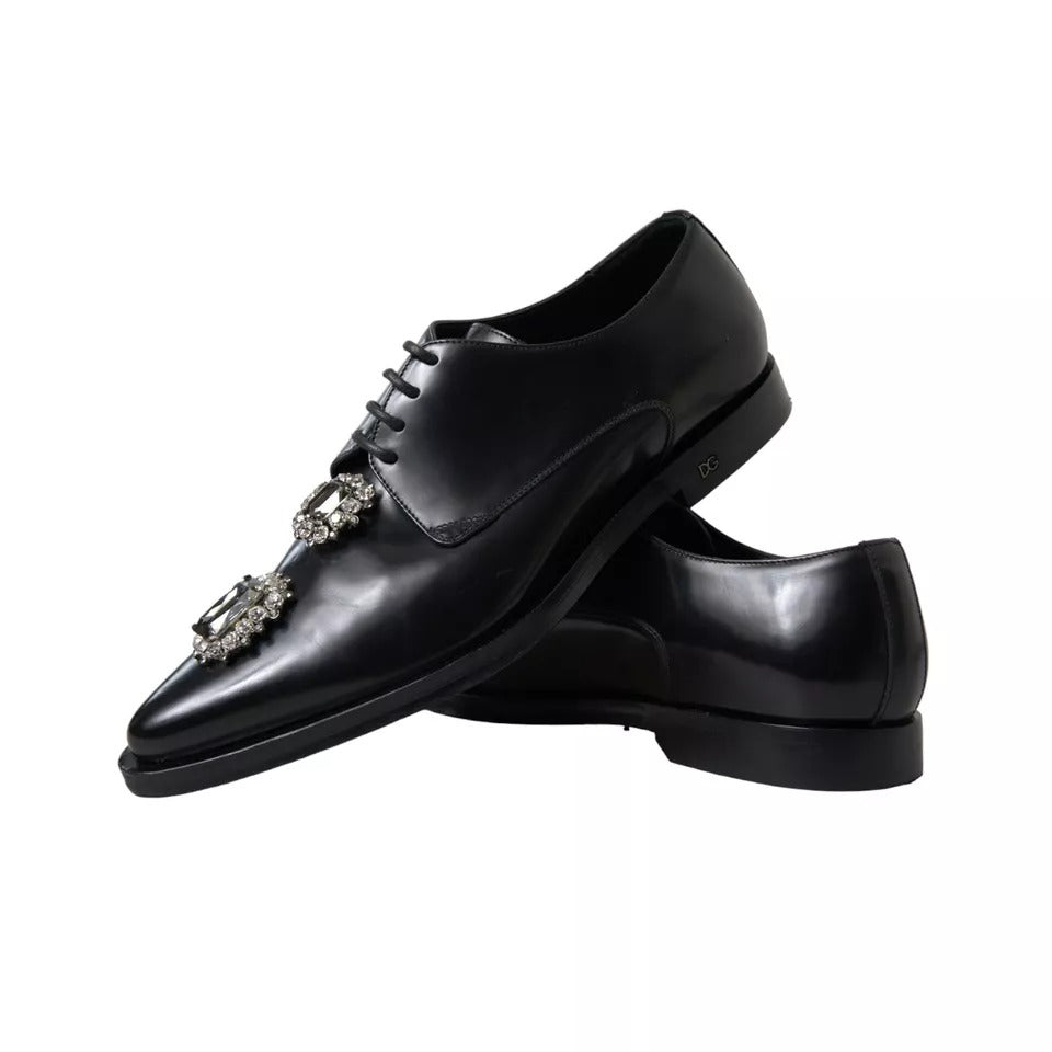 Dolce &amp; Gabbana mustat nahkaiset Crystal Lace-Up -muodolliset kengät