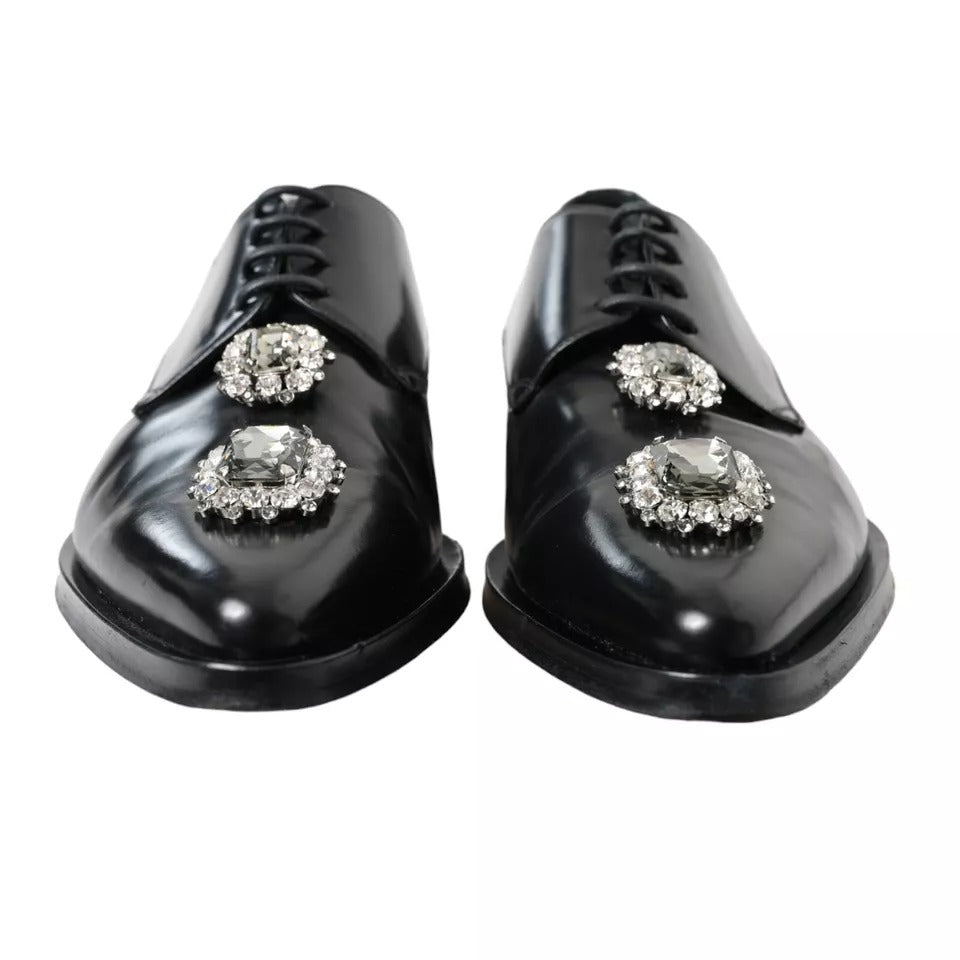 Dolce &amp; Gabbana mustat nahkaiset Crystal Lace-Up -muodolliset kengät