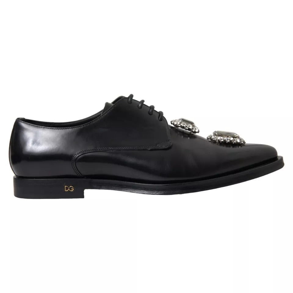 Dolce &amp; Gabbana mustat nahkaiset Crystal Lace-Up -muodolliset kengät