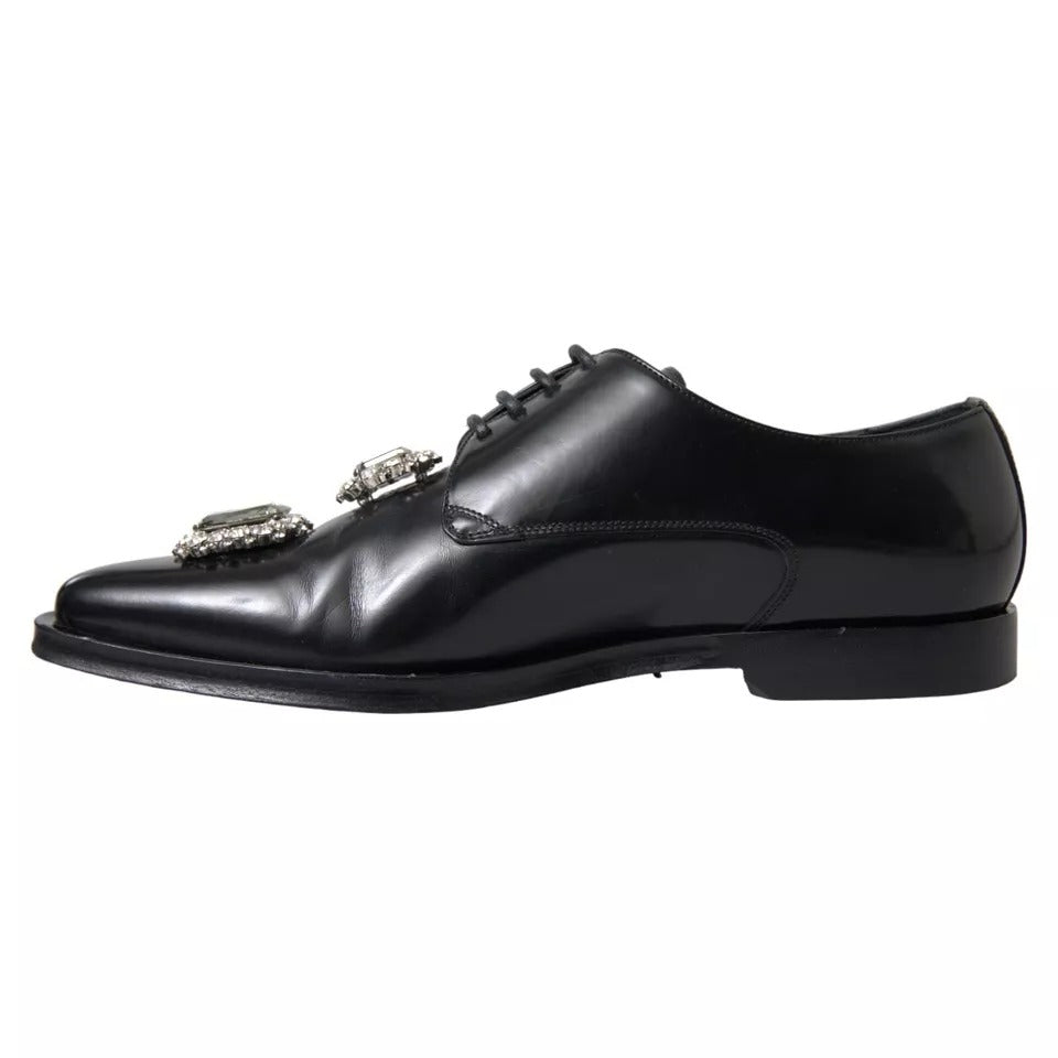 Dolce &amp; Gabbana mustat nahkaiset Crystal Lace-Up -muodolliset kengät