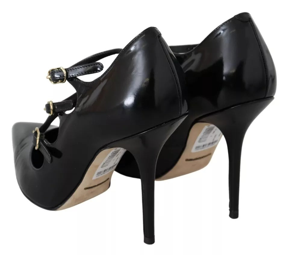 Dolce &amp; Gabbana Black Leather Ankle Strap Heels Pumps Shoes