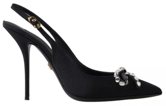 Dolce &amp; Gabbana Black Crystal koristellut Slingback Heels