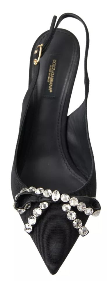 Dolce &amp; Gabbana Black Crystal Embellished Slingback Heels