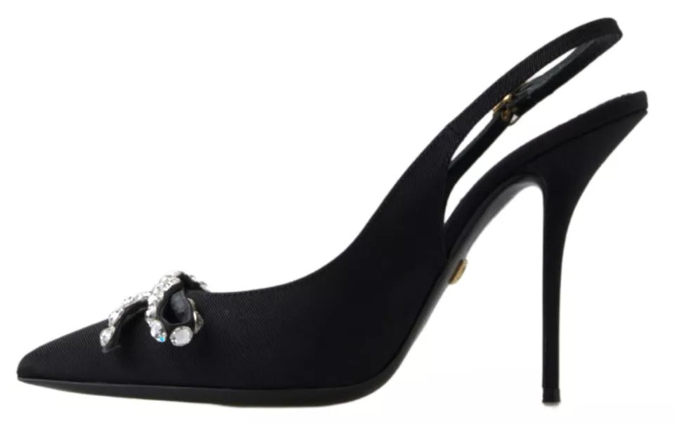 Dolce &amp; Gabbana Black Crystal Embellished Slingback Heels