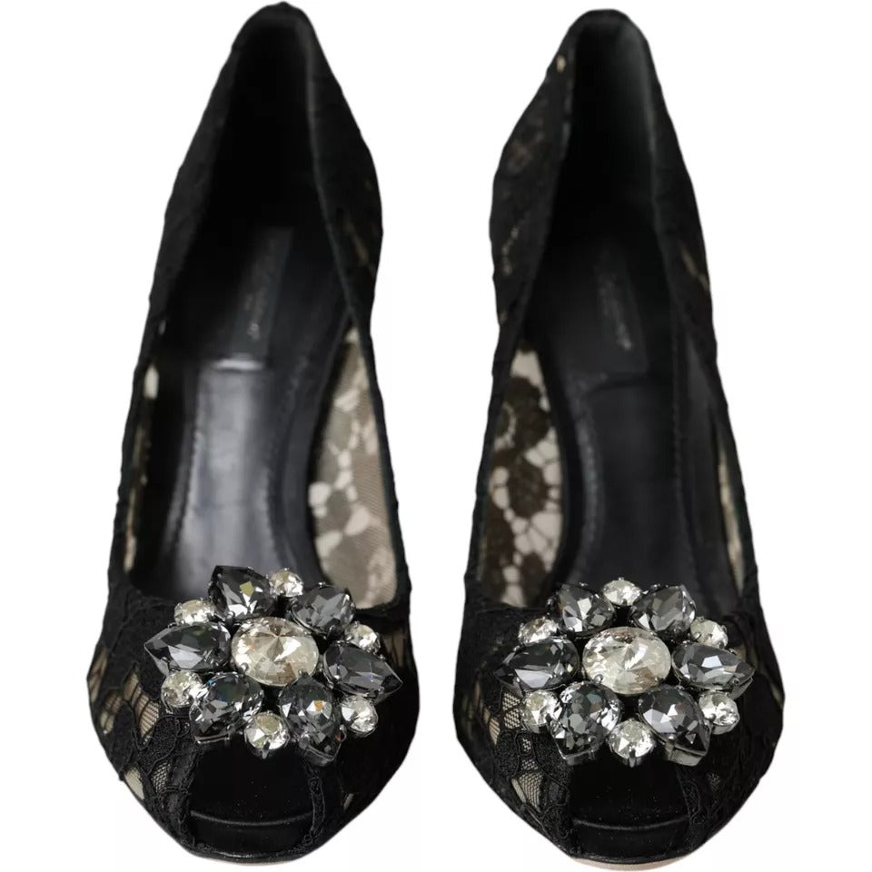 Dolce &amp; Gabbana Black Taormina Pointed Crystal Heel Pumps Shoes