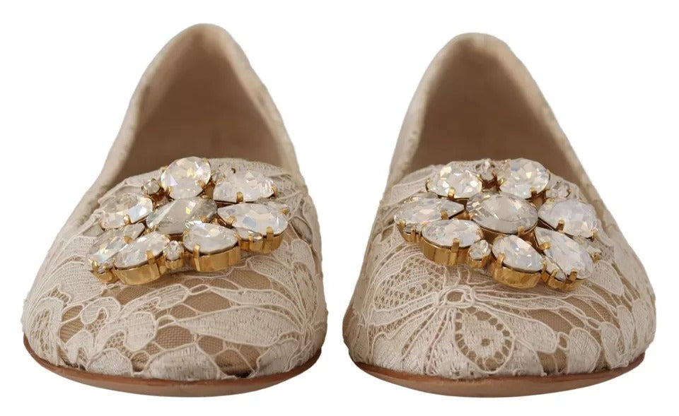 Dolce &amp; Gabbana Beige Pitsi Crystal Ballet Flats Loafers Kengät