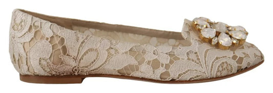 Dolce &amp; Gabbana Beige Pitsi Crystal Ballet Flats Loafers Kengät