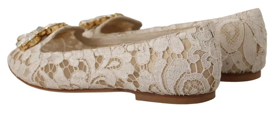 Dolce &amp; Gabbana Beige Pitsi Crystal Ballet Flats Loafers Kengät