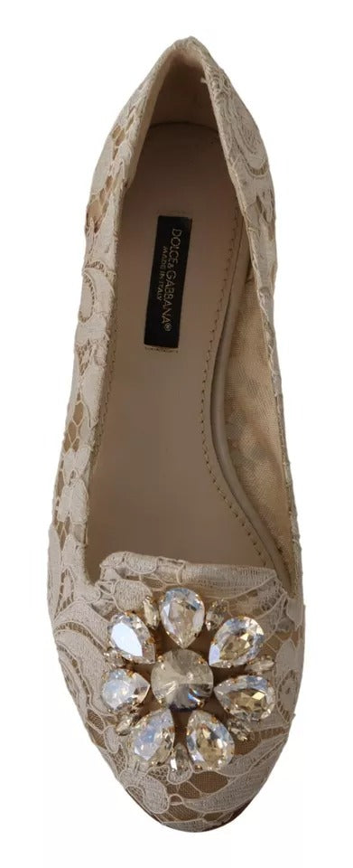 Dolce &amp; Gabbana Beige Pitsi Crystal Ballet Flats Loafers Kengät