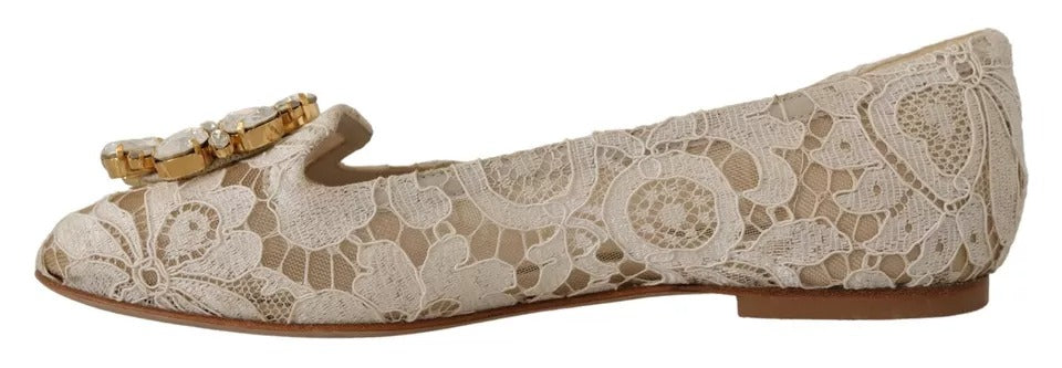 Dolce &amp; Gabbana Beige Pitsi Crystal Ballet Flats Loafers Kengät