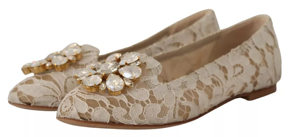 Dolce &amp; Gabbana Beige Pitsi Crystal Ballet Flats Loafers Kengät