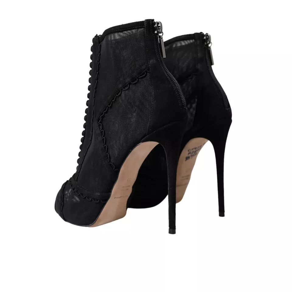 Dolce &amp; Gabbana Black Tulle Stiletto Heels Short Boots -kengät