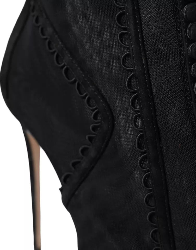 Dolce &amp; Gabbana Black Tulle Stiletto Heels Short Boots -kengät