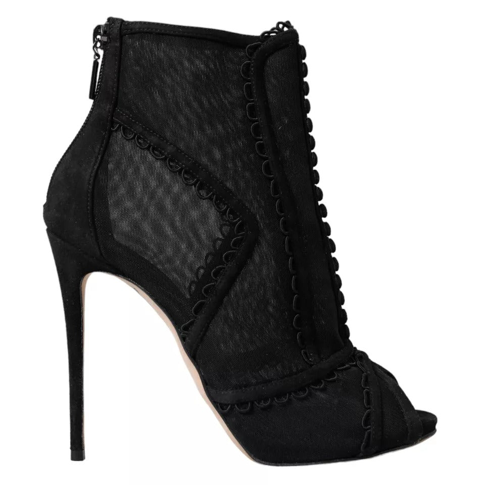 Dolce &amp; Gabbana Black Tulle Stiletto Heels Short Boots -kengät