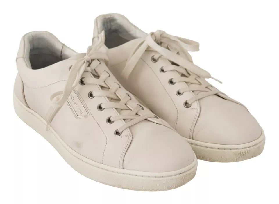 Dolce &amp; Gabbana White Casual Leather Logo Miesten tennarit kengät