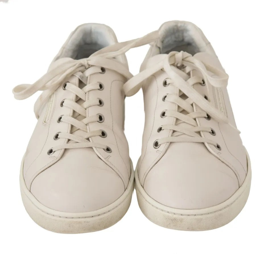 Dolce &amp; Gabbana White Casual Leather Logo Miesten tennarit kengät