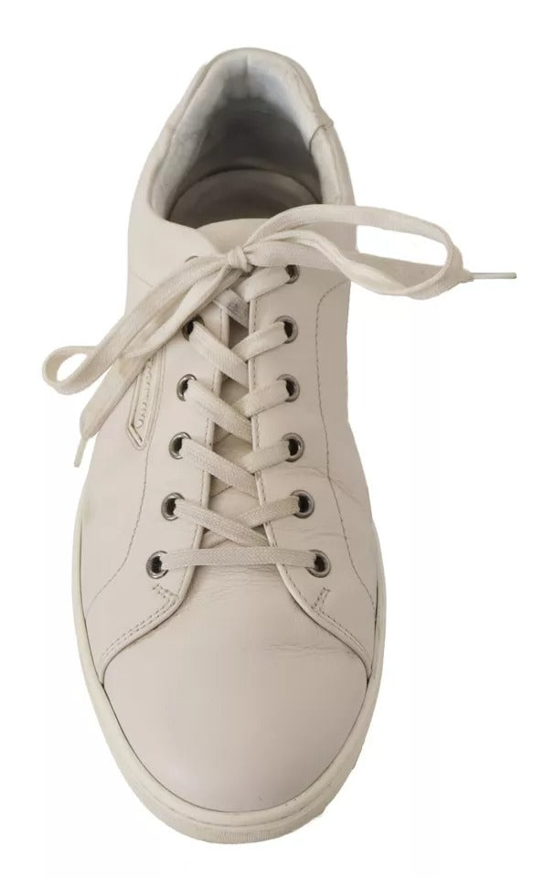 Dolce &amp; Gabbana White Casual Leather Logo Miesten tennarit kengät