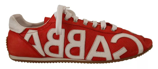 Dolce &amp; Gabbana Red White Leather Men Logo Casual Sneakers Shoes