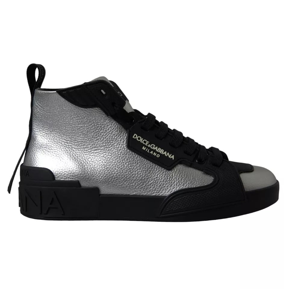 Dolce &amp; Gabbana Black Silver Logo Mid Top Men Sneakers Shoes