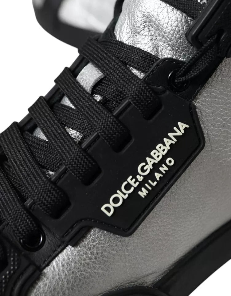 Dolce &amp; Gabbana Black Silver Logo Mid Top Men Sneakers Shoes