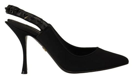 Dolce &amp; Gabbana mustat koristellut korkokengät Slingback Charmeuse -kengät