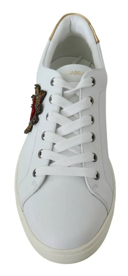 Dolce &amp; Gabbana White Leather Heart Low Top Sneakers Miesten kengät