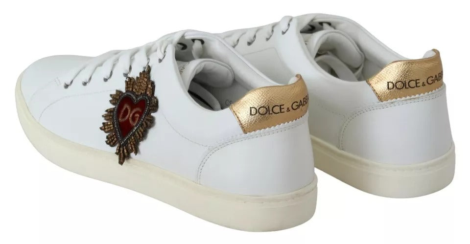 Dolce &amp; Gabbana White Leather Heart Low Top Sneakers Miesten kengät