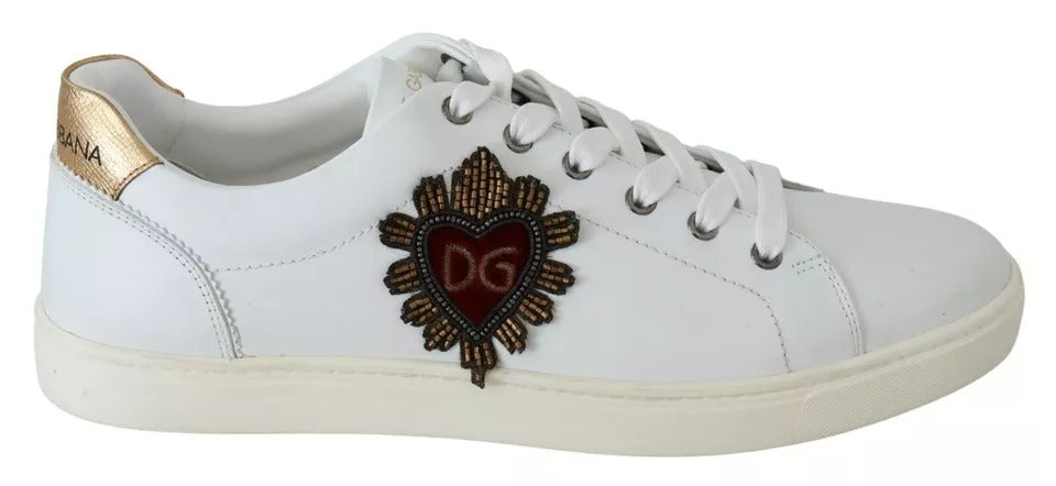 Dolce &amp; Gabbana White Leather Heart Low Top Sneakers Miesten kengät