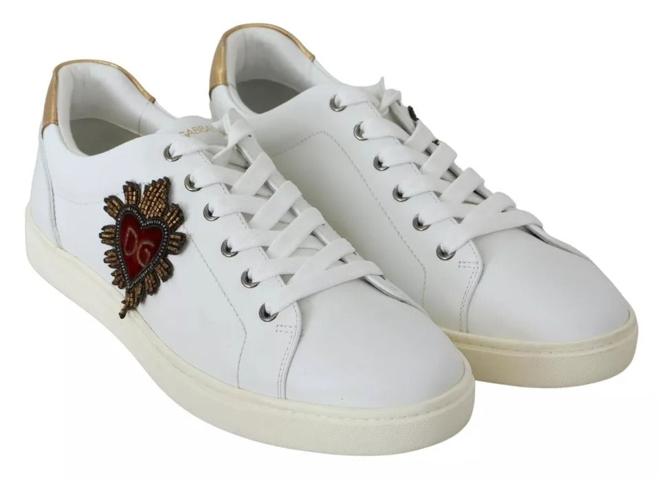 Dolce &amp; Gabbana White Leather Heart Low Top Sneakers Miesten kengät