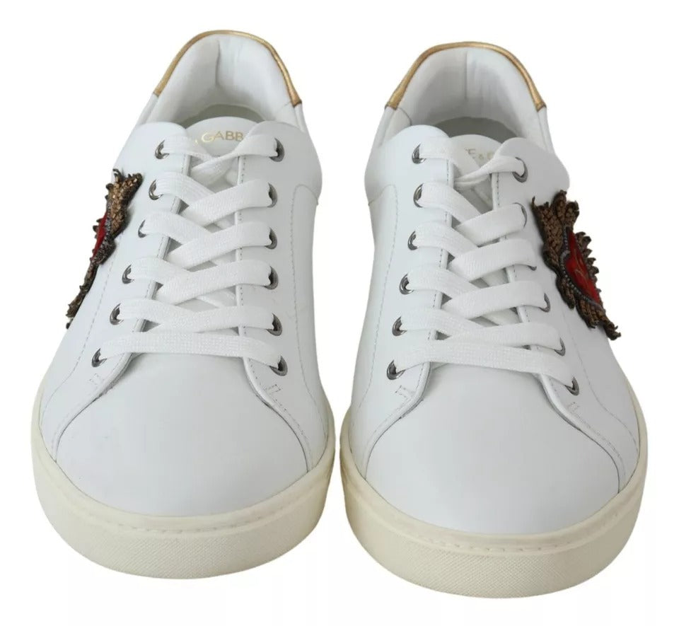 Dolce &amp; Gabbana White Leather Heart Low Top Sneakers Miesten kengät