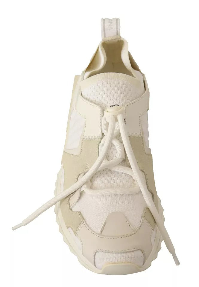 Dolce &amp; Gabbana White Fabric Suede Sorrento Lace Up Sneakers Shoes