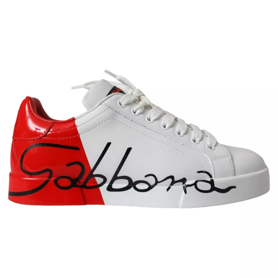 Dolce & Gabbana Weiß Rot Leder Logo Low Top Sneakers Schuhe