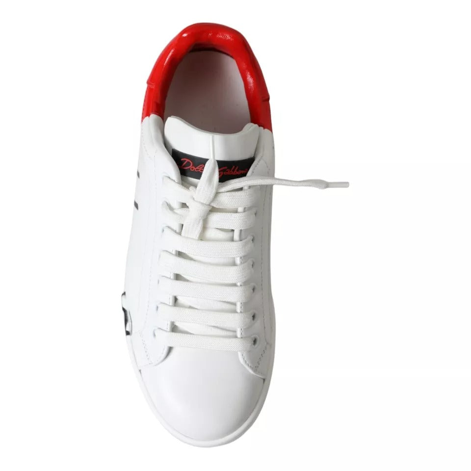 Dolce & Gabbana Weiß Rot Leder Logo Low Top Sneakers Schuhe