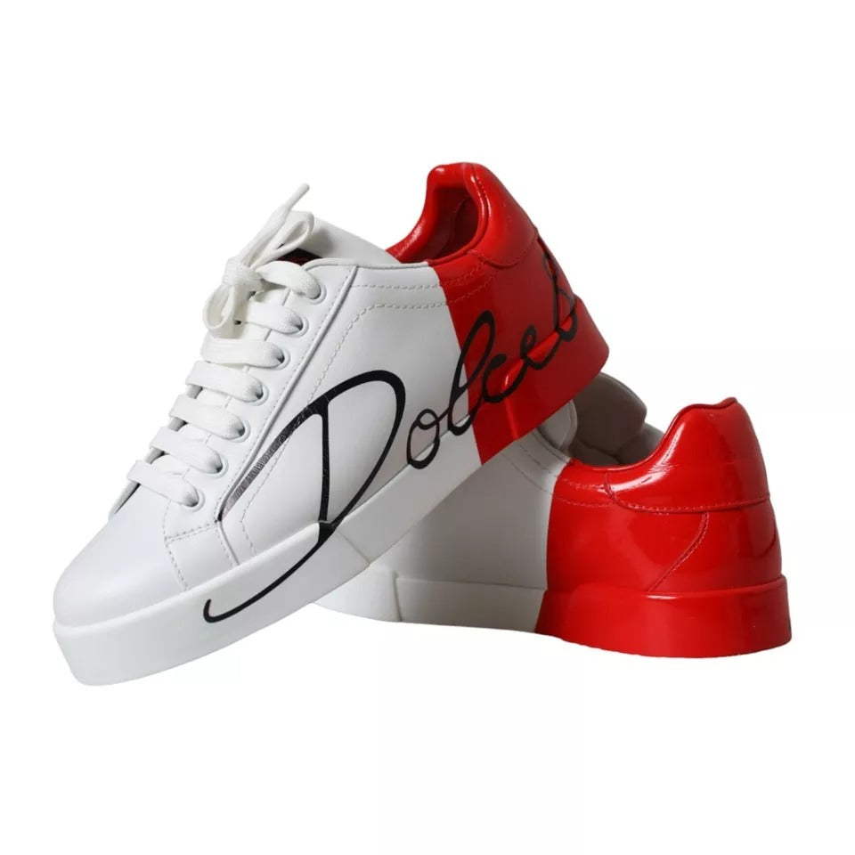 Dolce & Gabbana Weiß Rot Leder Logo Low Top Sneakers Schuhe