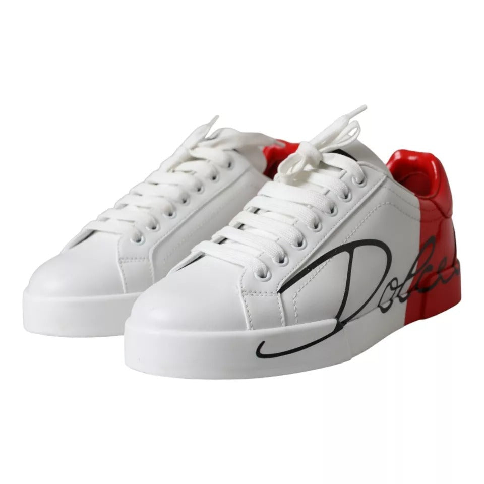 Dolce & Gabbana Weiß Rot Leder Logo Low Top Sneakers Schuhe