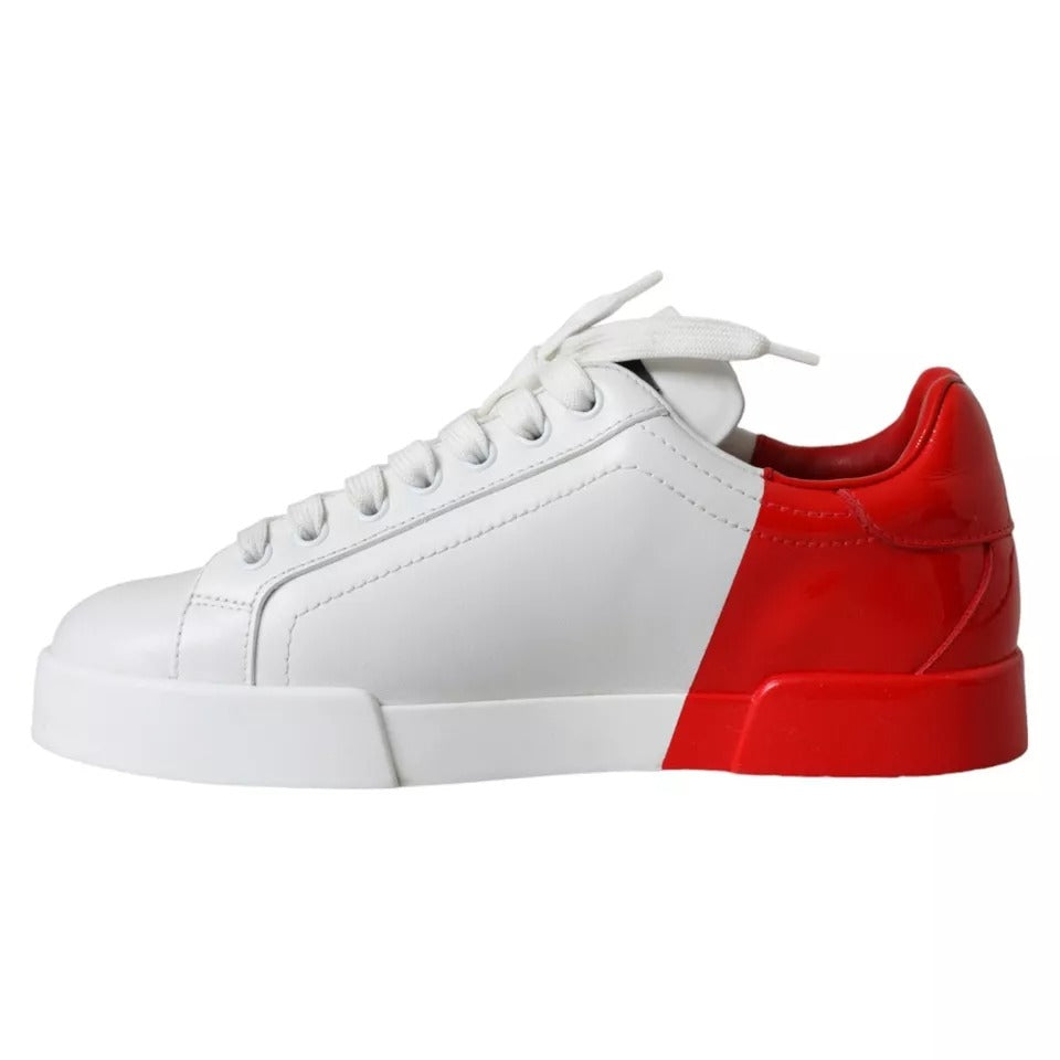 Dolce & Gabbana Weiß Rot Leder Logo Low Top Sneakers Schuhe