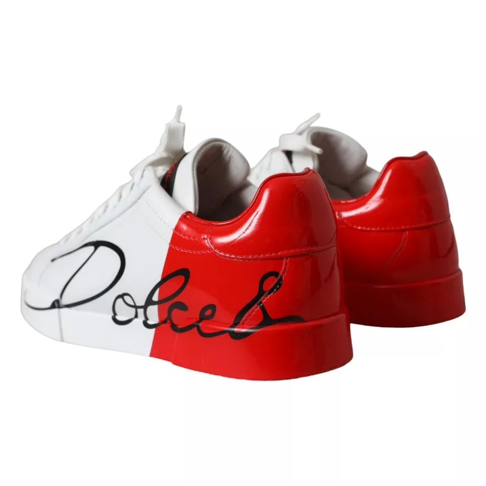 Dolce & Gabbana Weiß Rot Leder Logo Low Top Sneakers Schuhe