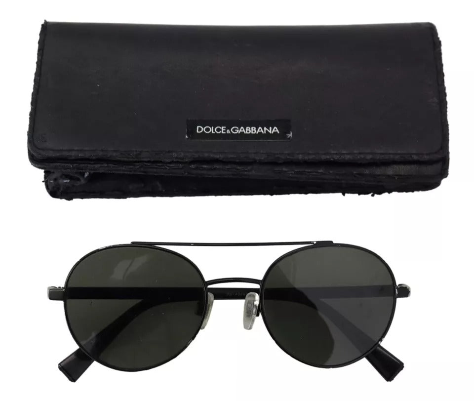 Dolce &amp; Gabbana Matte Black Steel Frame with Green Lenses DG2245 Sunglasses