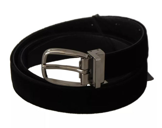 Dolce &amp; Gabbana Black velvet belt with silver-colored metal buckle