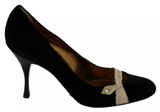 Dolce &amp; Gabbana Black Velvet Ayers High Heels Pumps Shoes