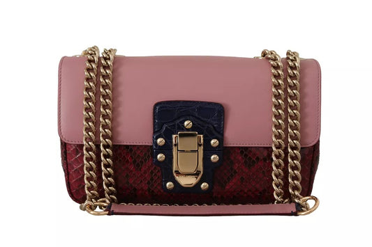 Dolce &amp; Gabbana Pink Red Exotic Skins Gold Chain Wallet LUCIA nahkalaukku