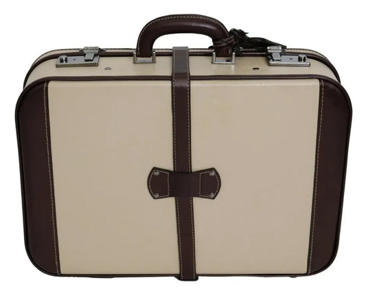 Dolce &amp; Gabbana Brown Beige Leather Men's Travel Suitcase Luggage Bag