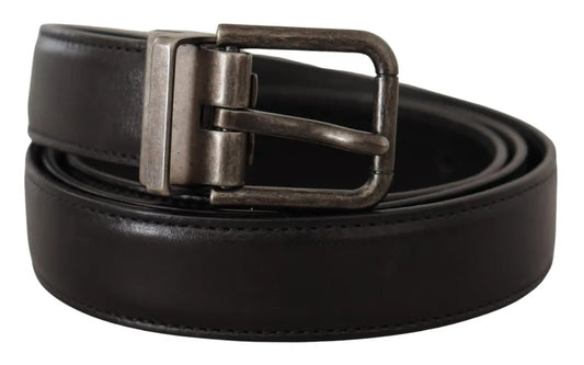 Dolce &amp; Gabbana Black Calfskin Vintage Logo Metal Buckle Belt