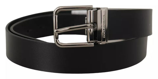 Dolce &amp; Gabbana Black calf leather belt with engraved logo and metal buckle