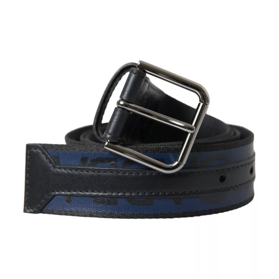 Dolce & Gabbana Schwarz Blau Leder Silber Metall Schnalle Gürtel