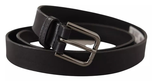 Dolce &amp; Gabbana Black Calfskin Classic Belt with Metal Logo Buckle